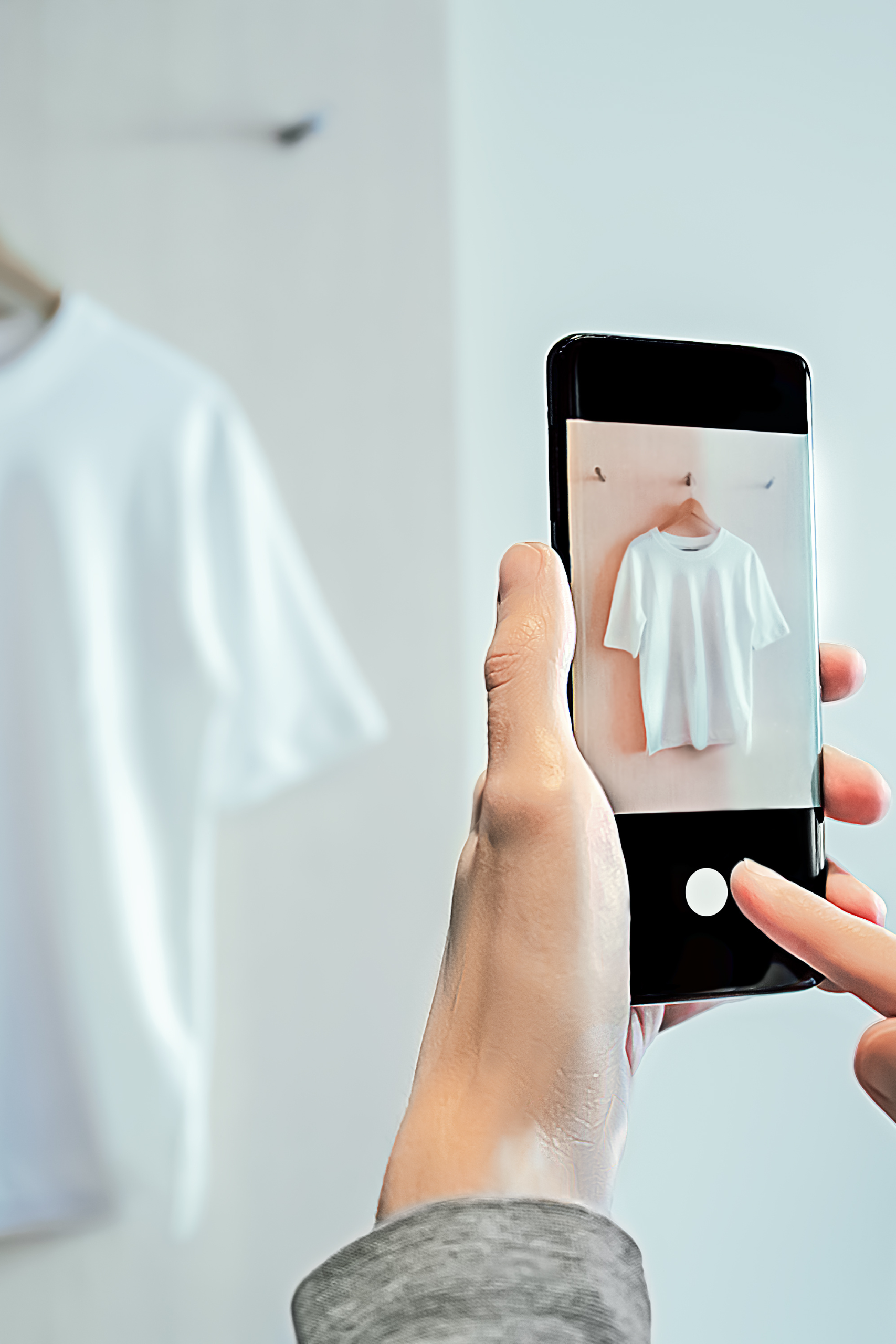 Phone taking photo of t-shirt for selling